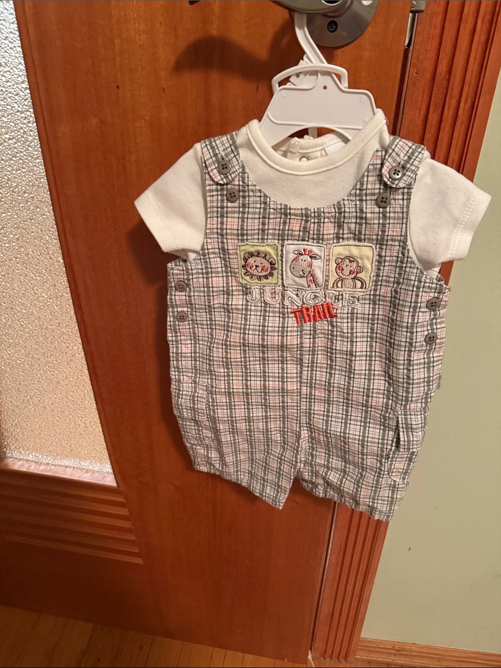 3 pieces Vitamins Baby Plaid Shortalls with White Tee - Green and Cream